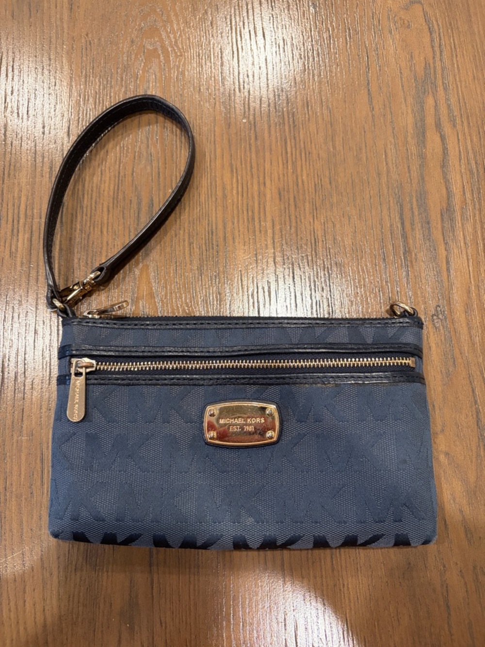 Michael Kors Navy and Gold Wristlet Clutch